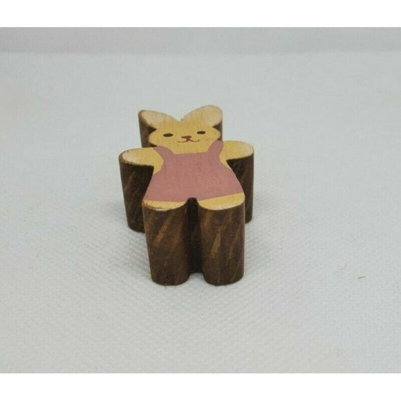 Pink And White Vintage 1988 Pat Kudron Wooden Miniature Bunny Shelf Sitter - Picture 10 of 10